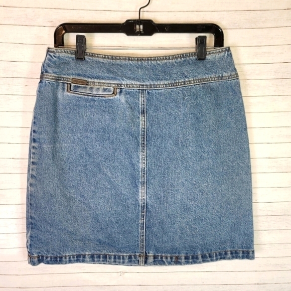 CALVIN KLEIN DROP YOUR YOKE SHORT DENIM PENCIL SKIRT, sz 10 - Picture 1 of 10